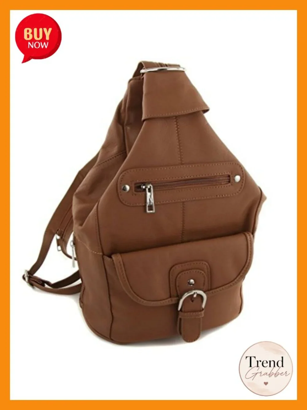 Genuine Cowhide Leather Convertible 7 Pocket Teardrop Sling Backpack Purse